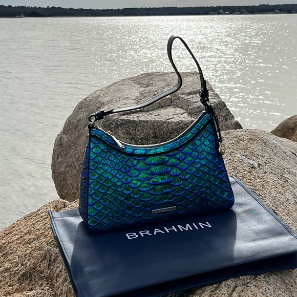 NWT Brahmin Emerald Lulia Esme Shoulder Handbag Blue Green Mermaid - Picture 3 of 13